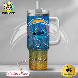NFL Los Angeles Chargers Stitch Glitter Custom 40oz Stanley Cup Tumbler