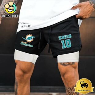 NFL Miami Dolphins Black Custom Name Double Sport Shorts