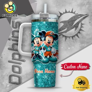 NFL Miami Dolphins Mickey And Minnie Couple Custom 40oz Stanley Cup Tumbler