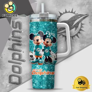 NFL Miami Dolphins Mickey And Minnie Couple Custom 40oz Stanley Cup Tumbler