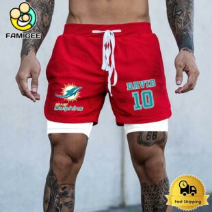 NFL Miami Dolphins Red Custom Name Double Sport Shorts