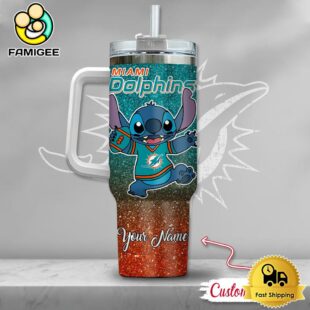 NFL Miami Dolphins Stitch Glitter Custom 40oz Stanley Cup Tumbler