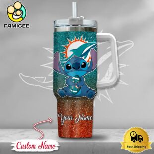 NFL Miami Dolphins Stitch Glitter Custom 40oz Stanley Cup Tumbler