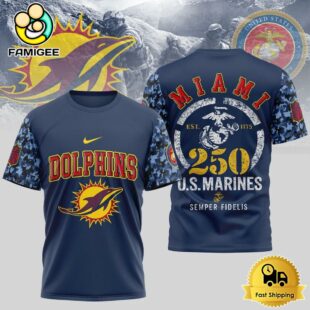 NFL Miami Dolphins Us Marine Corps Will Celebrate Its 250th Anniversary T-Shirt
