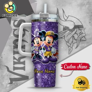 NFL Minnesota Vikings Mickey And Minnie Couple Custom 40oz Stanley Cup Tumbler
