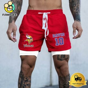 NFL Minnesota Vikings Red Custom Name Double Sport Shorts