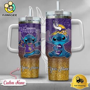 NFL Minnesota Vikings Stitch Glitter Custom 40oz Stanley Cup Tumbler