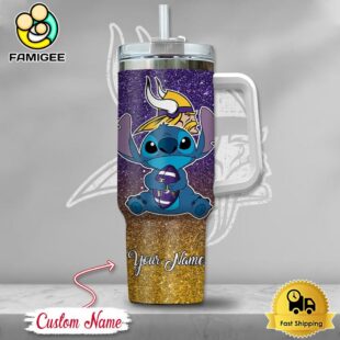 NFL Minnesota Vikings Stitch Glitter Custom 40oz Stanley Cup Tumbler