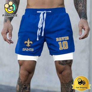 NFL New Orleans Saints Blue Custom Name Double Sport Shorts
