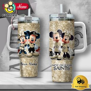 NFL New Orleans Saints Mickey And Minnie Couple Custom 40oz Stanley Cup Tumbler