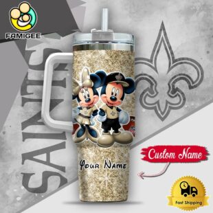 NFL New Orleans Saints Mickey And Minnie Couple Custom 40oz Stanley Cup Tumbler