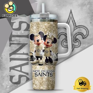 NFL New Orleans Saints Mickey And Minnie Couple Custom 40oz Stanley Cup Tumbler