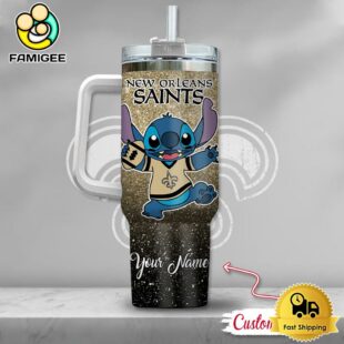 NFL New Orleans Saints Stitch Glitter Custom 40oz Stanley Cup Tumbler