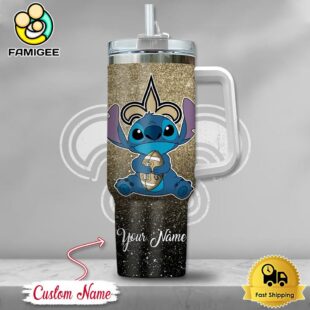 NFL New Orleans Saints Stitch Glitter Custom 40oz Stanley Cup Tumbler