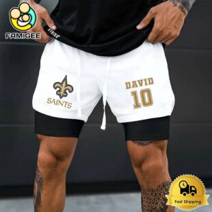 NFL New Orleans Saints White Custom Name Double Sport Shorts