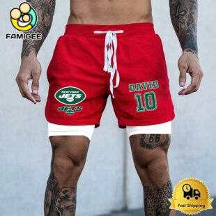 NFL New York Jets Red Custom Name Double Sport Shorts