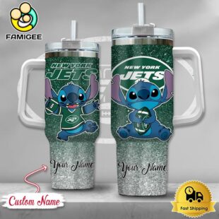 NFL New York Jets Stitch Glitter Custom 40oz Stanley Cup Tumbler