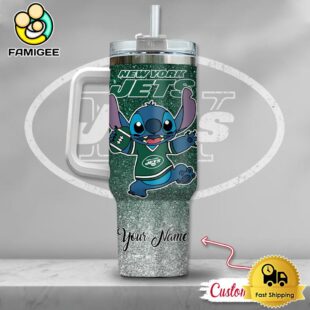 NFL New York Jets Stitch Glitter Custom 40oz Stanley Cup Tumbler