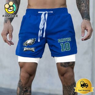 NFL Philadelphia Eagles Blue Custom Name Double Sport Shorts