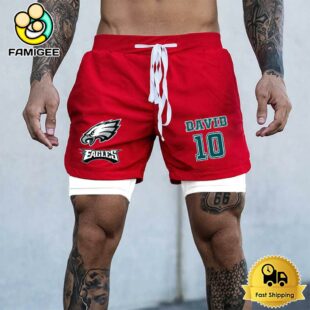 NFL Philadelphia Eagles Red Custom Name Double Sport Shorts