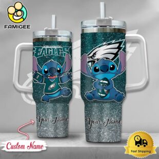 NFL Philadelphia Eagles Stitch Glitter Custom 40oz Stanley Cup Tumbler