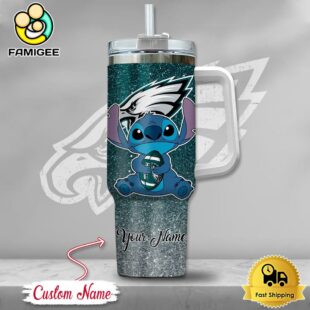 NFL Philadelphia Eagles Stitch Glitter Custom 40oz Stanley Cup Tumbler