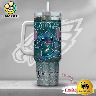 NFL Philadelphia Eagles Stitch Glitter Custom 40oz Stanley Cup Tumbler
