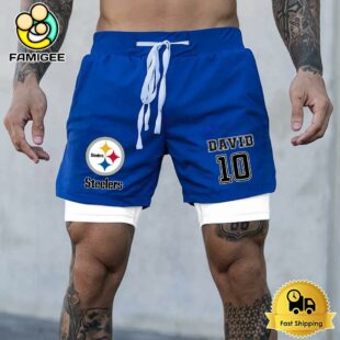 NFL Pittsburgh Steelers Blue Custom Name Double Sport Shorts