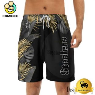 NFL Pittsburgh Steelers Men's Summer Hawaiian Casual Drawstring Shorts