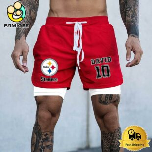 NFL Pittsburgh Steelers Red Custom Name Double Sport Shorts