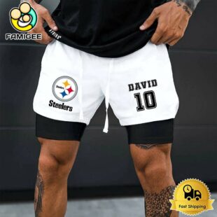 NFL Pittsburgh Steelers White Custom Name Double Sport Shorts