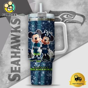 NFL Seattle Seahawks Mickey And Minnie Couple Custom 40oz Stanley Cup Tumbler