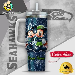 NFL Seattle Seahawks Mickey And Minnie Couple Custom 40oz Stanley Cup Tumbler