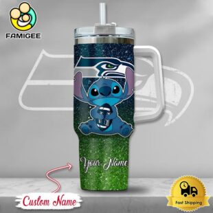 NFL Seattle Seahawks Stitch Glitter Custom 40oz Stanley Cup Tumbler