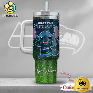 NFL Seattle Seahawks Stitch Glitter Custom 40oz Stanley Cup Tumbler