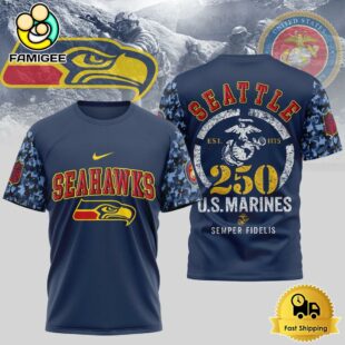 NFL Seattle Seahawks Us Marine Corps Will Celebrate Its 250th Anniversary T-Shirt