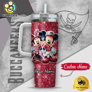 NFL Tampa Bay Buccaneers Mickey And Minnie Couple Custom 40oz Stanley Cup Tumbler