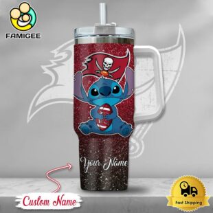 NFL Tampa Bay Buccaneers Stitch Glitter Custom 40oz Stanley Cup Tumbler