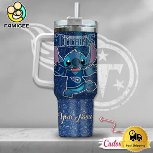 NFL Tennessee Titans Stitch Glitter Custom 40oz Stanley Cup Tumbler