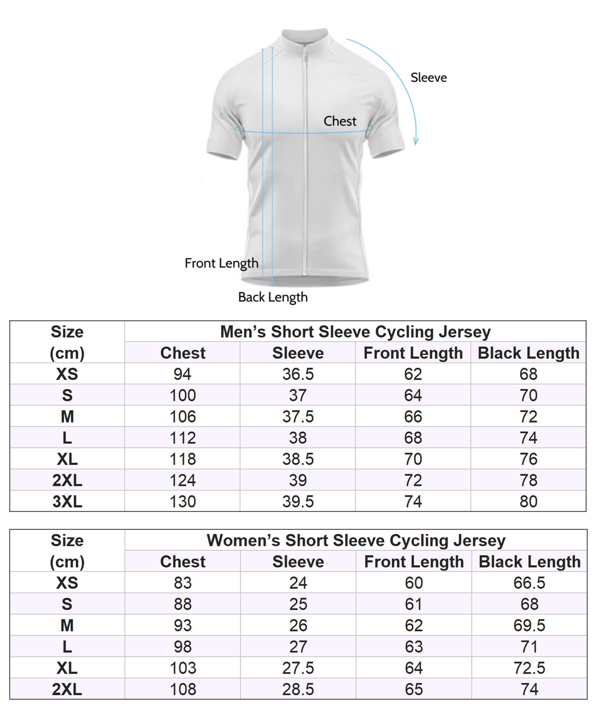 Size Short Sleeve Cycling Jersey