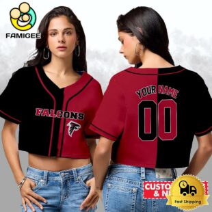 Atlanta Falcons Custom Woman Cropped Baseball Jersey, Football Crop Top