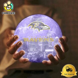 Baltimore Ravens City Skyline NFL Logo Design Moon Lamp