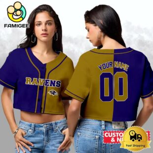 Baltimore Ravens Custom Woman Cropped Baseball Jersey, Football Crop Top
