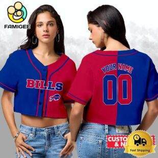 Buffalo Bills Custom Woman Cropped Baseball Jersey, Football Crop Top