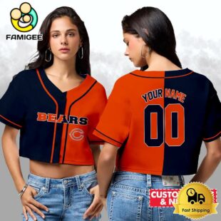 Chicago Bears Custom Woman Cropped Baseball Jersey, Football Crop Top