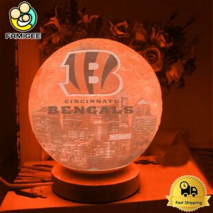 Cincinnati Bengals City Skyline NFL Logo Design Moon Lamp