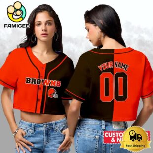Cleveland Browns Custom Woman Cropped Baseball Jersey, Football Crop Top