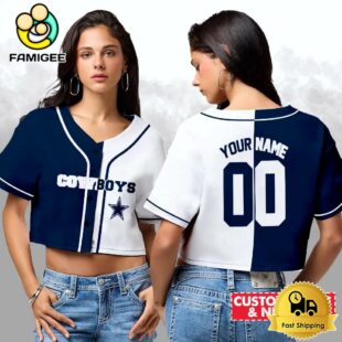 Dallas Cowboys Custom Woman Cropped Baseball Jersey, Football Crop Top