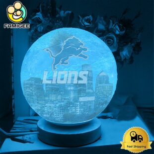 Detroit Lions City Skyline NFL Logo Design Moon Lamp
