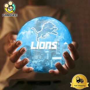 Detroit Lions City Skyline NFL Logo Design Moon Lamp